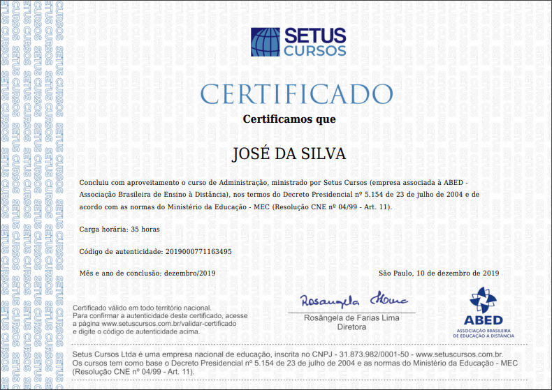 certificado do curso online gratuito